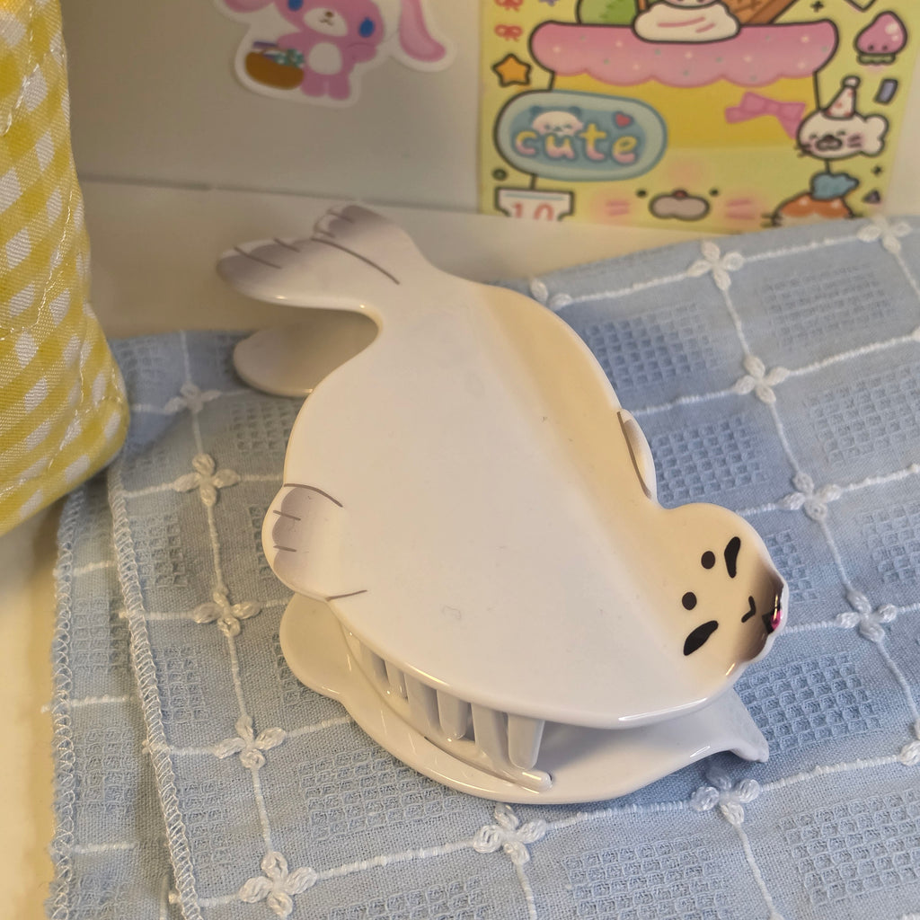PREORDER - white seal hair claw clip
