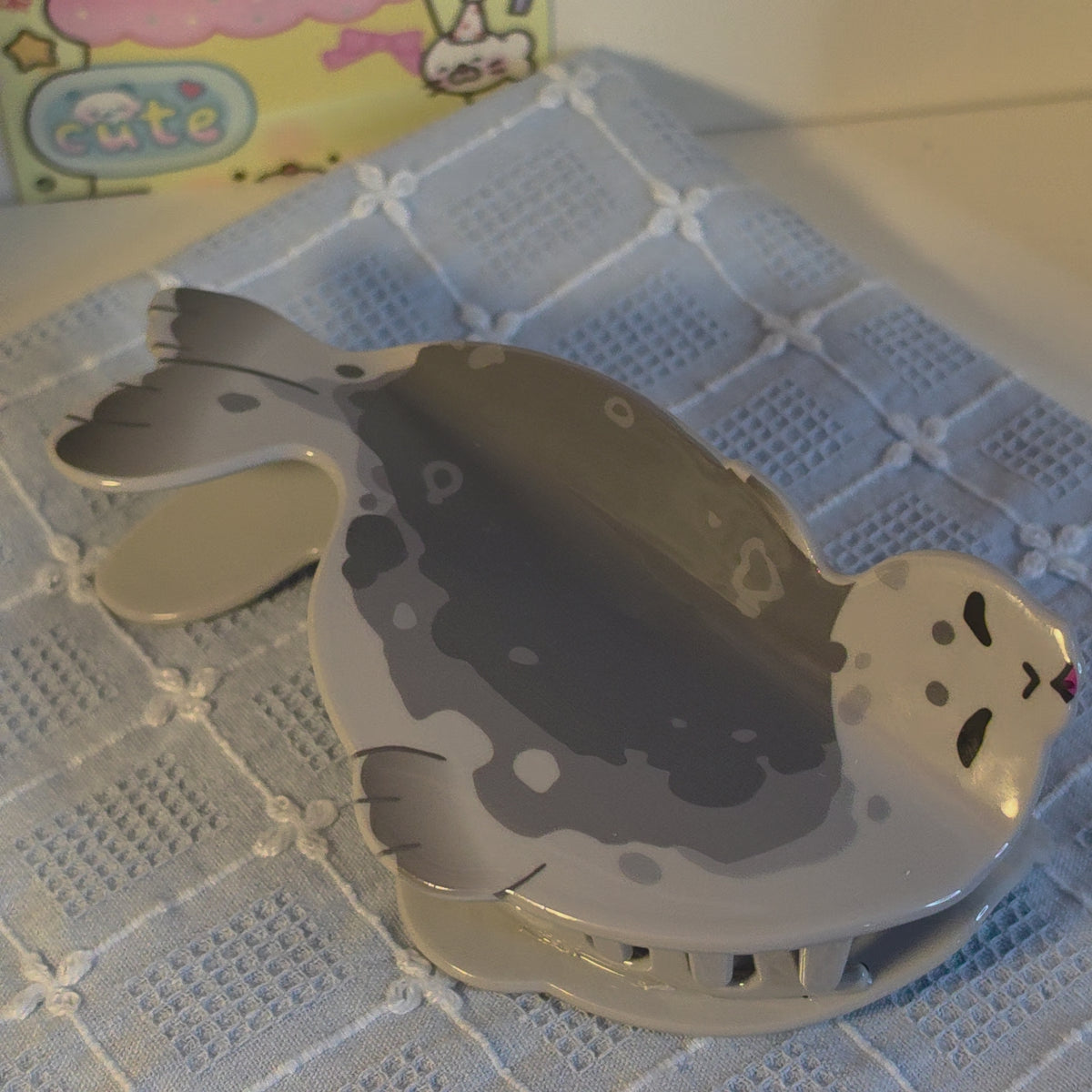 PREORDER - gray seal hair claw clip